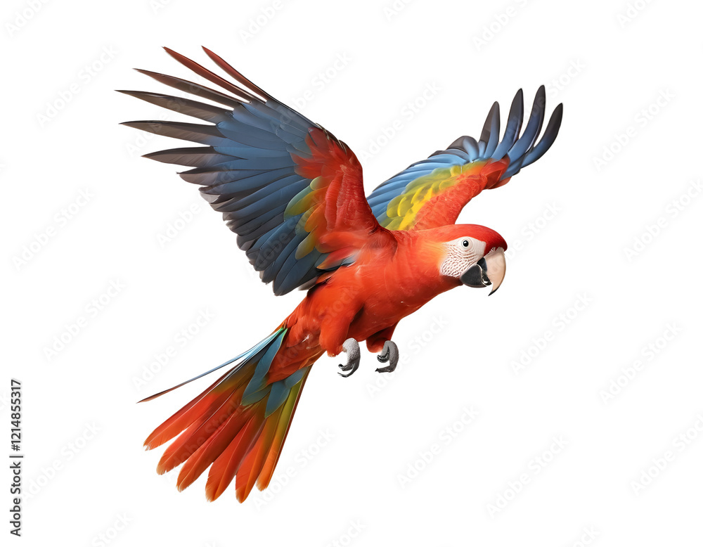 Obraz premium Vibrant Scarlet Macaw Soaring Through the Air