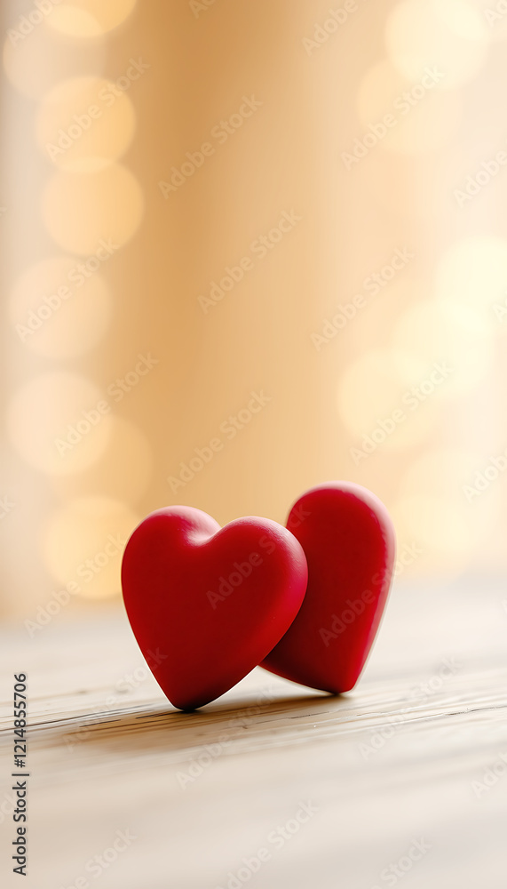 Red hearts on a light wooden surface with a premium background Red hearts on a light wooden surface with a premium background