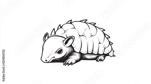 Shy Armadillo Curling Up for a Charming Coloring Page Design photo