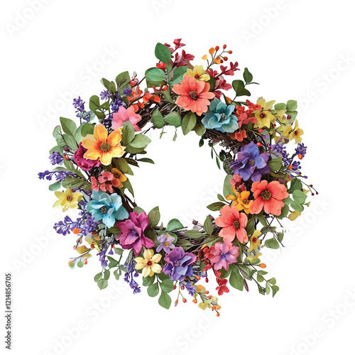 Floral Spring Wreath illustration Clipart on a white Background