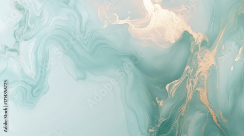 Wallpaper Mural Abstract fluid art in shades of light green and gold with swirling patterns Torontodigital.ca