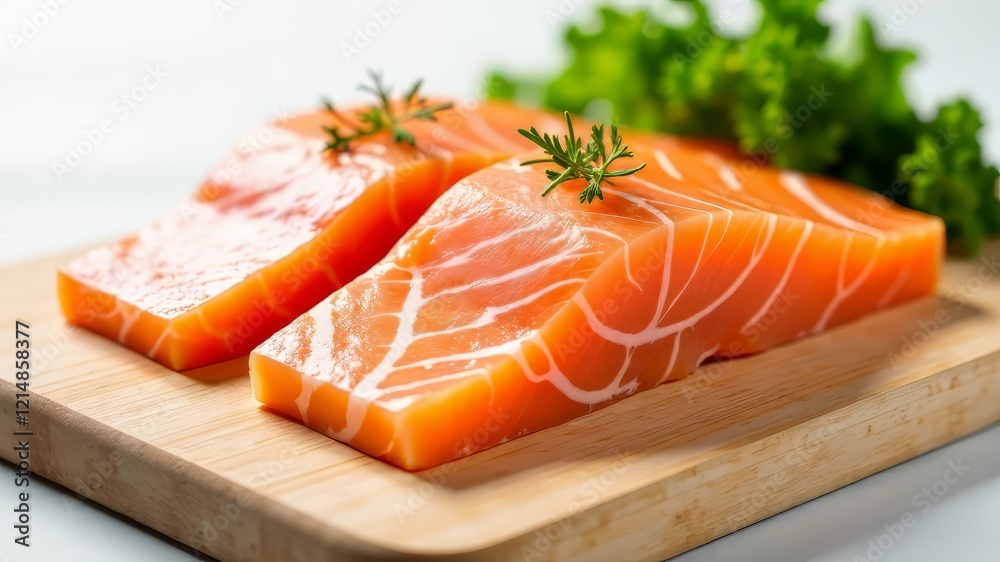 Fresh Salmon Fillets on Cutting Board - Gourmet Food Photography Fresh Salmon Fillets on Cutting Board - Gourmet Food Photography