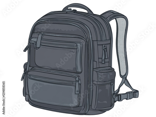 Isolated Gray Backpack with Multiple Pockets