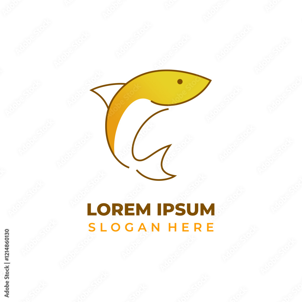 Obraz premium The fish logo is a combination of shape and lineart styles. A semi-lineart fish logo that is simple and artistic, reflecting beauty, agility, harmony, and an elegant modern design.