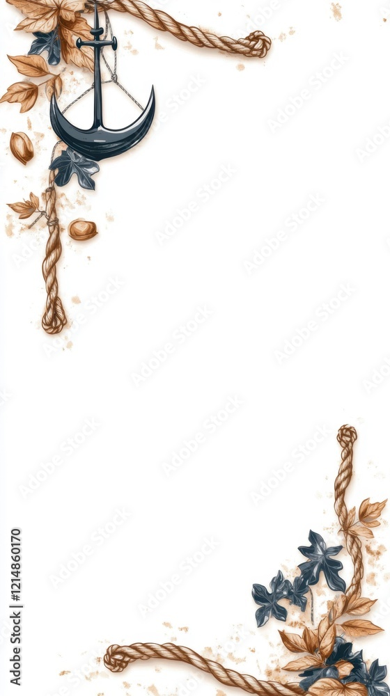 Obraz premium Nautical Inspired Ivy Rope Frame with Anchor and Floral Accents