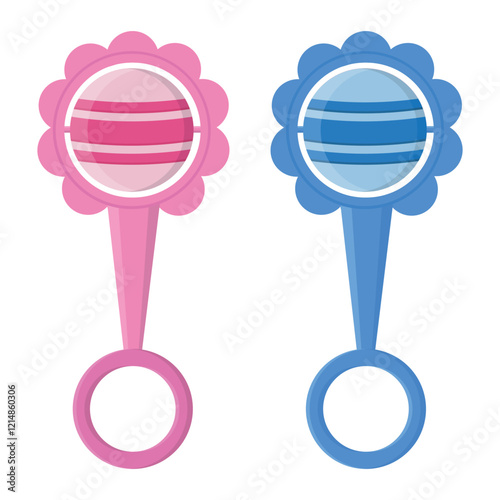 Isolated baby rattles pink and blue.