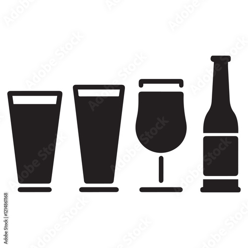 beer line art, beer silhouette,glass beer bottle icon shape symbol. beer vector illustration.hand drawn vector illustration isolated on white background.