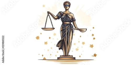 Blindfolded Lady Justice statue holding scales. photo