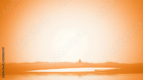 Solitary Figure Sits by Tra...