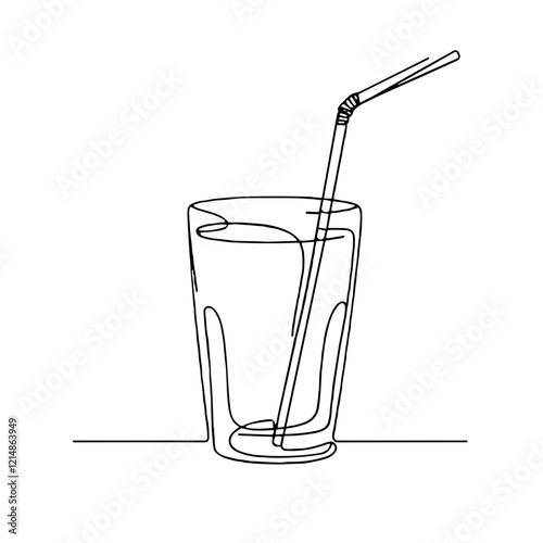 Line Art Glass of Juice with Straw Illustration