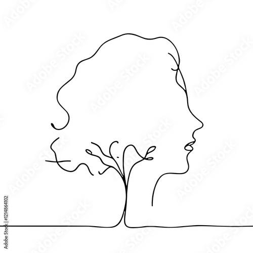 Minimalist Tree and Face Monoline Illustration