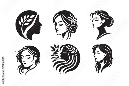 set of woman face silhouette vector Illustration on white background