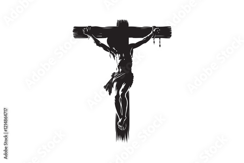 jesus hanging on crush Black icon silhouette vector Illustration on white background