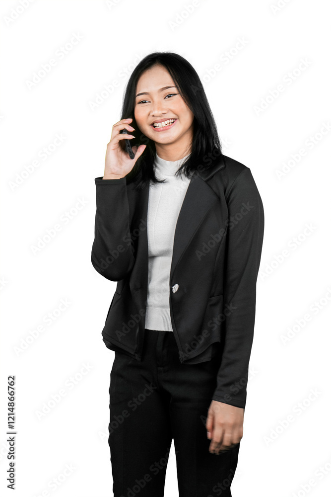 Confident Businesswoman Talking on Mobile Phone with a Warm Smile Confident Businesswoman Talking on Mobile Phone with a Warm Smile