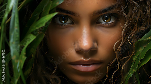 Woman with Brown Eyes Peeki...