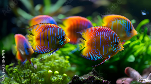Vibrant Discus Fish Swim Gr...