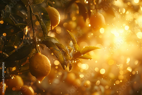 Ripe Lemons Hang on Tree Br...