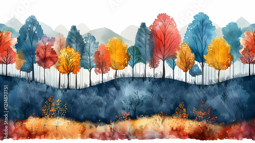 Watercolor Autumn Forest Sc...