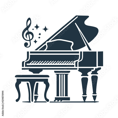 Classic Grand Piano Outline Illustration Template