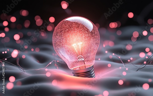 3D idea and web concept with a glowing lightbulb surrounded by digital networks, representing the fusion of creativity and webbased technologies photo