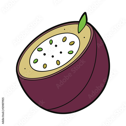 A vibrant Brazilian passion fruit cut in half, revealing its golden, juicy pulp filled with black seeds. Its tropical aroma and tangy sweetness captivate the senses.