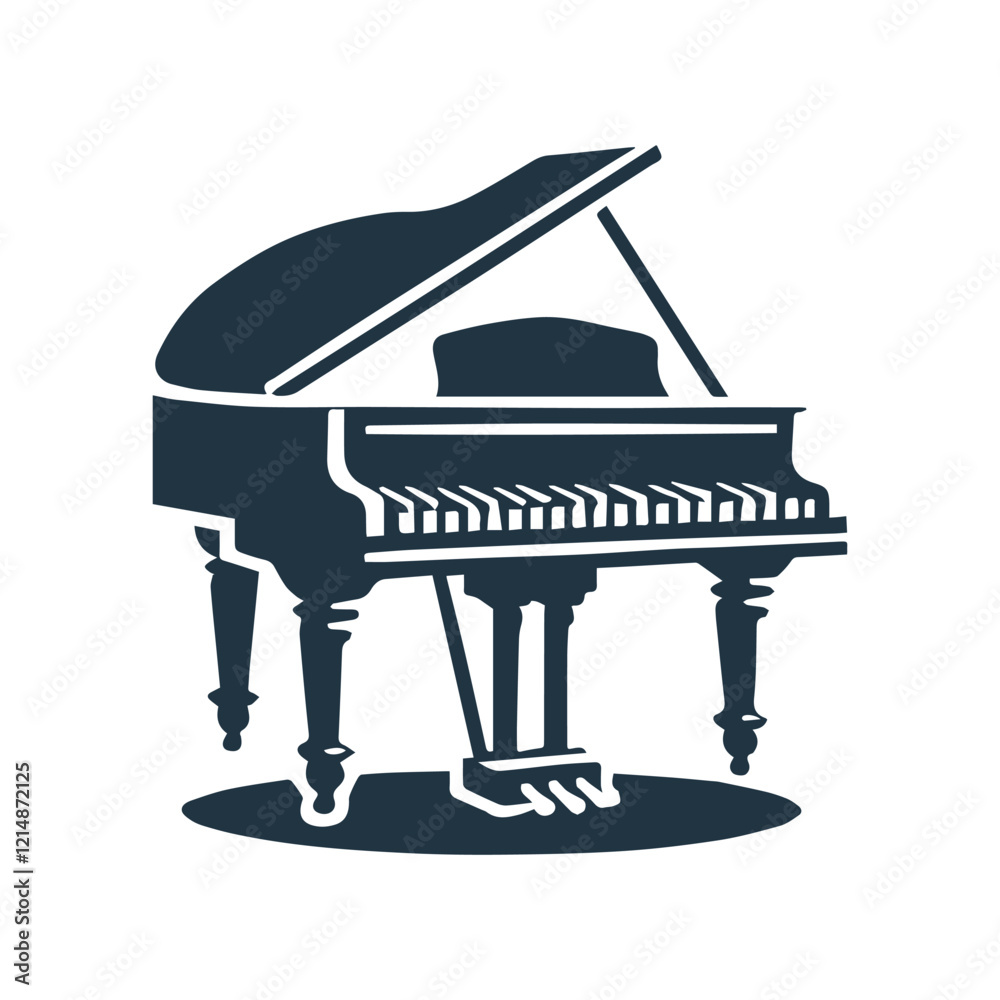 Classic Grand Piano Outline Illustration Template
