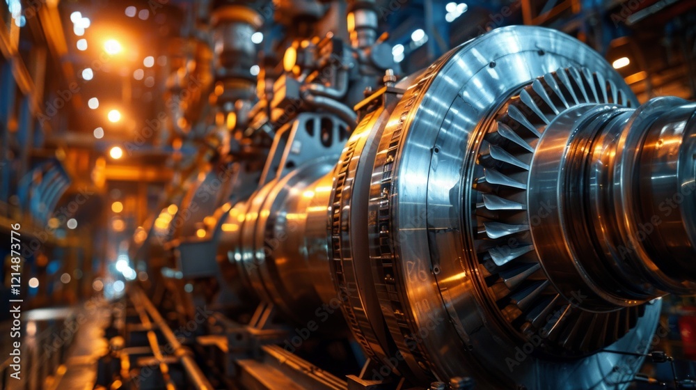 Fototapeta premium Close-up detail of turbine or engine with bright highlights. Use for technical articles, engineering projects, industrial design.