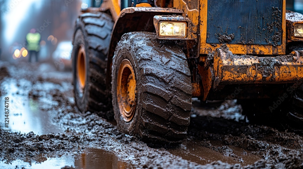 Mud Covered Tractor Tire Rolling Through Deep Mud Mud Covered Tractor Tire Rolling Through Deep Mud