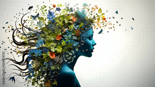 Blue Woman with Floral Hair...