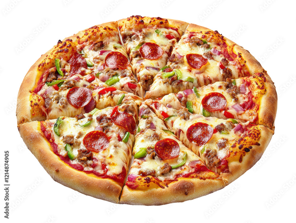 Isolated Pepperoni Pizza with Various Toppings