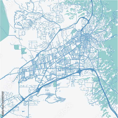 Map of Santa Fe in New Mexico in a professional blue style. Contains layered vector with roads water, parks, etc. photo