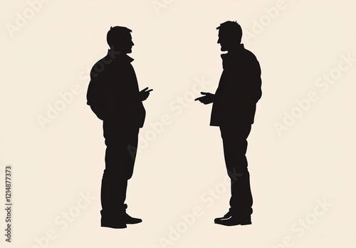 set of silhouettes of two men standing and talking
