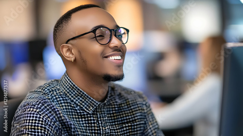 Happy Young Man Smiles at C...