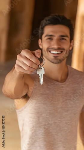Smiling Man Holds New House...