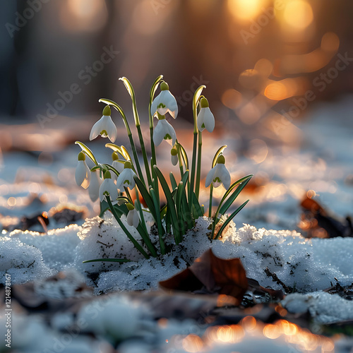Snowdrops bloom through the...