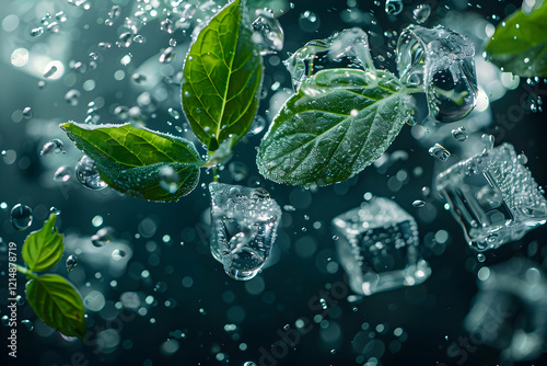 Fresh Mint Leaves and Ice C...