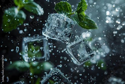 Ice Cubes and Mint Leaves S...
