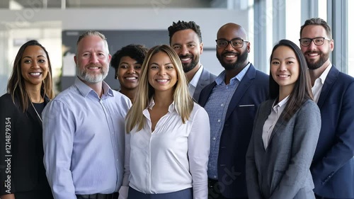 Businesspeople of diverse backgrounds dance and celebrate in an office event, showcasing unity and success.