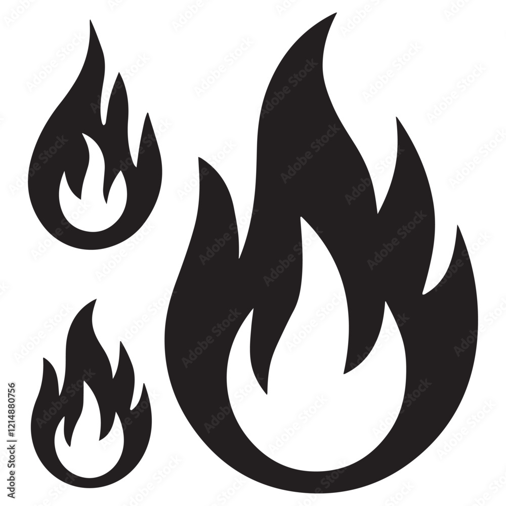 fire icon silhouette vector illustration on a white background. fire icon silhouette vector illustration on a white background.