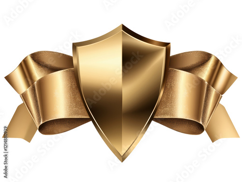 Isolated Golden Shield with Ribbons