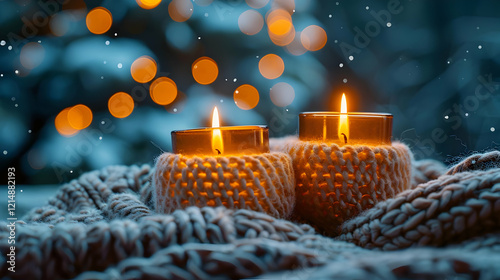 Two Lit Candles in Knit Hol...