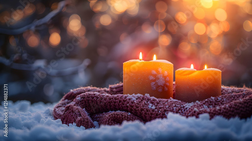 Two Lit Candles Rest on a K...