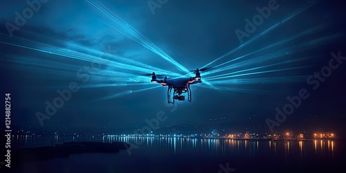 A nighttime drone display creating ribbon patterns in the sky 