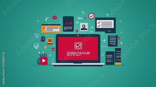 Laptop screen checklist project management office background
