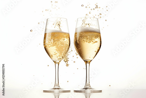 Two Champagne Flutes Overfl...