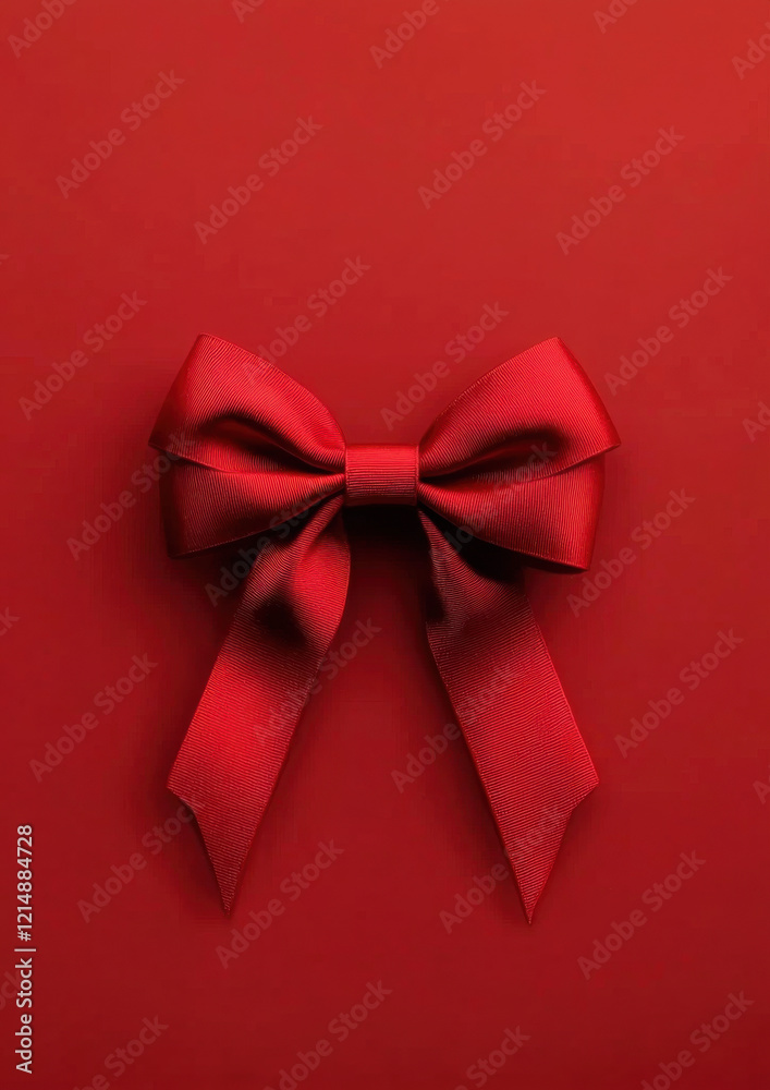 Red bow on vibrant red background, creating festive mood Red bow on vibrant red background, creating festive mood