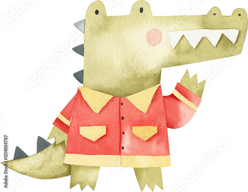 Wallpaper Mural Crocodile firefighter in fire suit on white background. Watercolor hand-drawn illustration. Cute cartoon alligator fireman. Emergency. Professions for kids. Torontodigital.ca