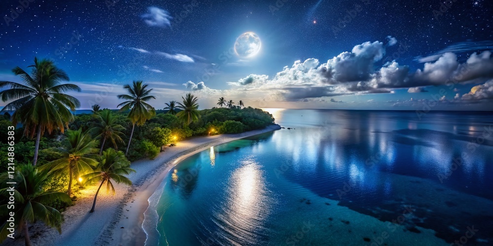 Drone Night Photography: Moonlit Tropical Beach Reflection Drone Night Photography: Moonlit Tropical Beach Reflection