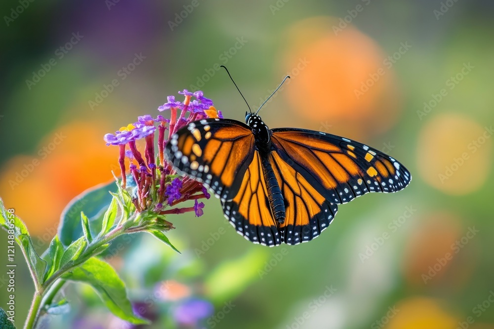 Fototapeta premium Stunning Butterfly on Colorful Flower Background