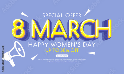 Happy Womens Day typographic lettering banner background. greeting card, poster, banner, sale design